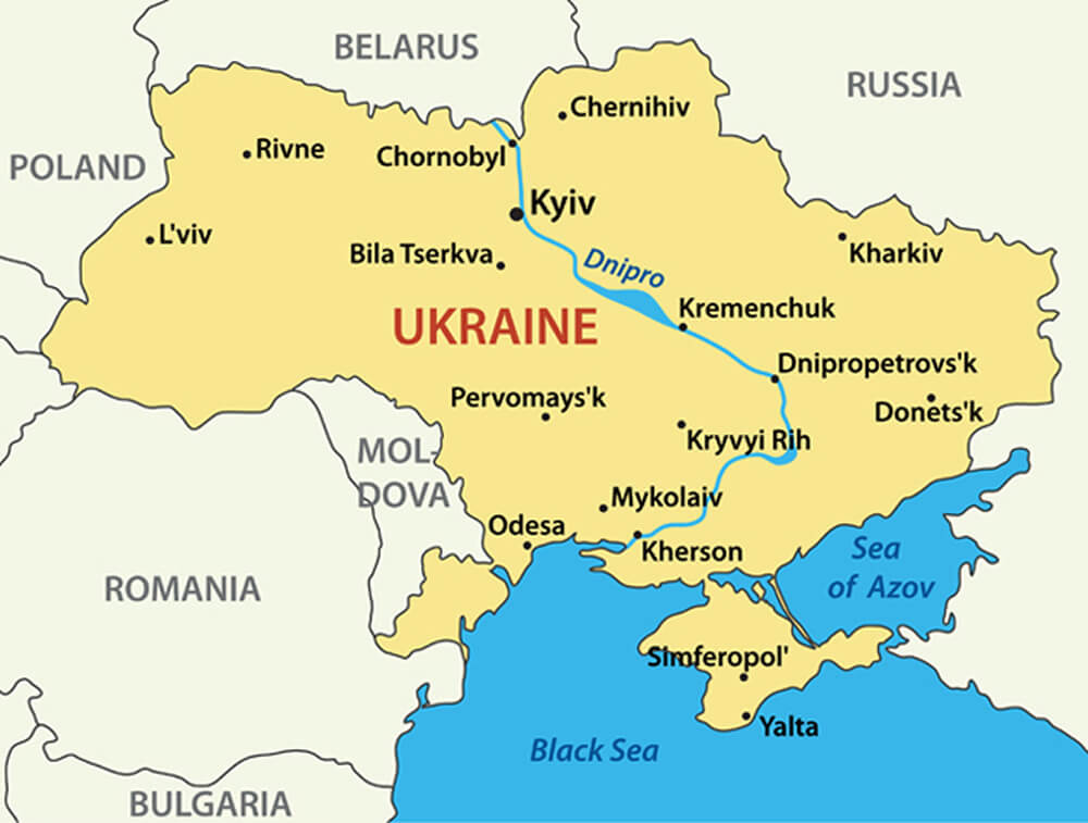 Map Showing Ukraine and Russia